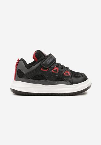 Czarno-Czerwone Buty Sportowe Sneakersy na Rzep ze Skórzaną Wkładką Falinea