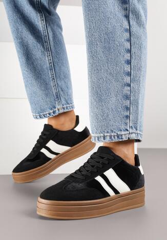 Czarne Sneakersy w Stylu Klasycznych Tenisówek na Grubej Podeszwie Tuluvia