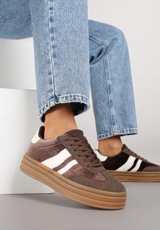 Brązowe Sneakersy w Stylu Klasycznych Tenisówek na Grubej Podeszwie Tuluvia