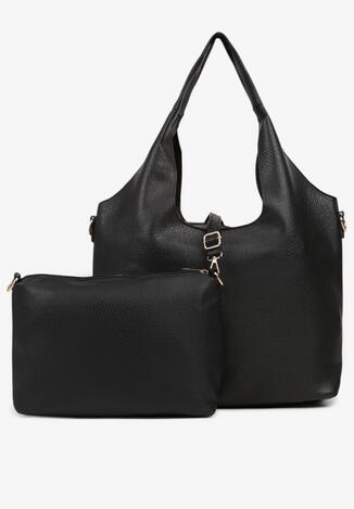 Czarna Torebka Typu Shopper z Przeszyciami Latarina