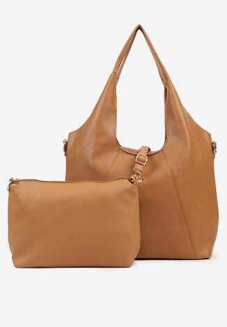 Brązowa Torebka Typu Shopper z Przeszyciami Latarina