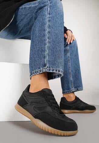 Czarne Sneakersy w Stylu Tenisówek Ozdobione Geometrycznym Wzorem Fesilia