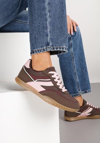 Brązowe Sneakersy w Stylu Tenisówek Ozdobione Geometrycznym Wzorem Fesilia