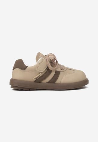 Ciemnobeżowe Buty Sportowe Sneakersy Typu Tenisówki ze Skórzaną Wkładką Hottane