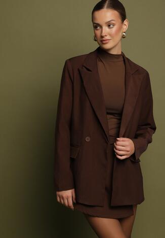 Brązowa Dwurzędowa Marynarka w Stylu Oversize Clazara