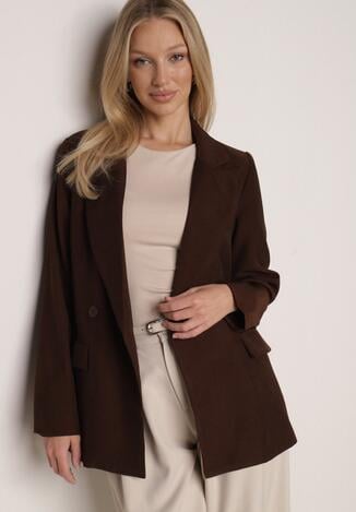 Brązowa Dwurzędowa Marynarka w Stylu Oversize Clazara