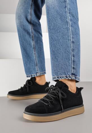 Czarne Sneakersy na Kauczukowej Podeszwie Lurrive