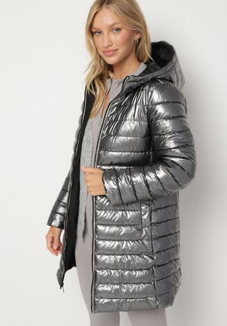 Czarna Pikowana Kurtka Dwustronna z Kapturem Alarrise