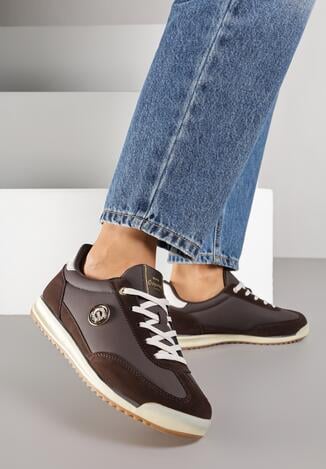 Ciemnobrązowe Sneakersy z Metaliczną Aplikacją Nurrive