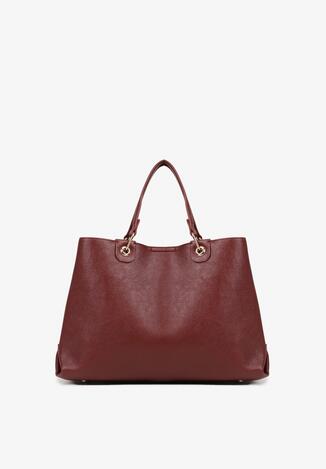 Bordowa Dwukomorowa Torebka Typu Shopper Ozdobiona Metalicznymi Aplikacjami Adorrive