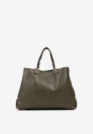 Ciemnobeżowa Dwukomorowa Torebka Typu Shopper Ozdobiona Metalicznymi Aplikacjami Adorrive