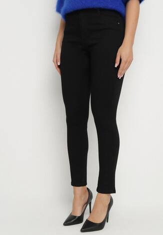 Czarne Spodnie o Kroju Skinny z Regularnym Stanem Mendria