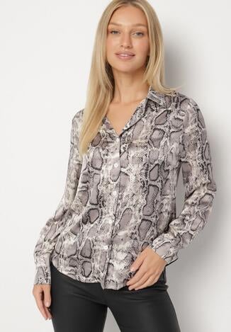 Szara Satynowa Koszula Vices w Wężowy Wzór Reslida