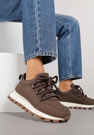 Brązowe Sneakersy na Grubej Tłoczonej Podeszwie Zerda
