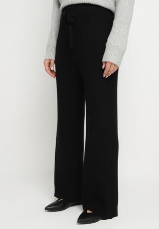 Czarne Szerokie Spodnie High Waist z Wiskozą z Gumką w Pasie Essica