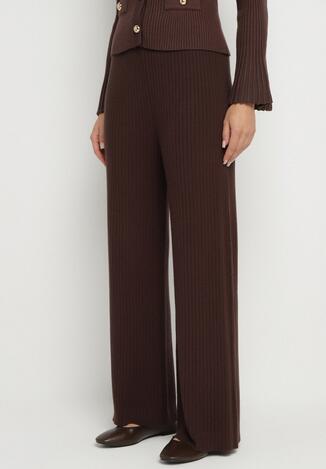 Brązowe Szerokie Spodnie High Waist z Wiskozą z Gumką w Pasie Essica
