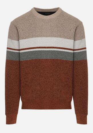 Beżowy Sweter z Wełną z Eleganckim Kołnierzykiem Koszulowym Espalea