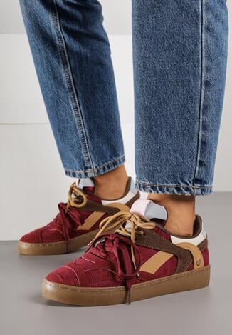 Bordowe Sneakersy w Stylu Klasycznych Tenisówek z Podwójnym Sznurowaniem Livitta