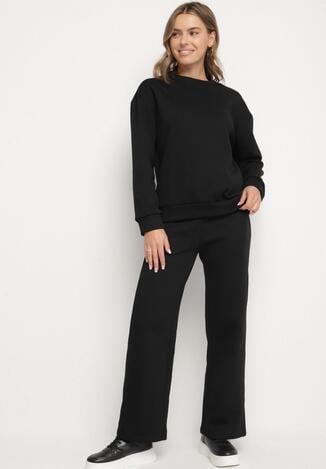Czarny Bawełniany Komplet Dresowy Oversize z Ociepleniem Bluza i Spodnie Cantila
