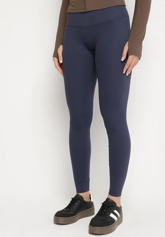 Niebieskie Legginsy z Wysokim Stanem i Szeroką Gumką w Pasie Lalar