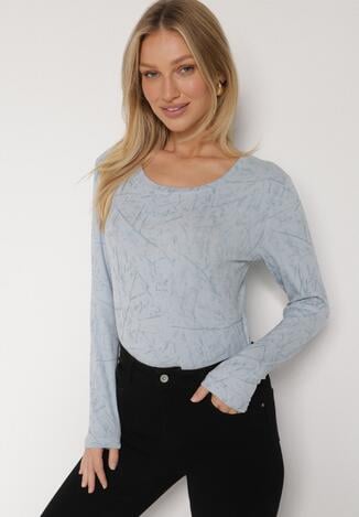 Niebieska Bluzka Typu Longsleeve z Geometrycznym Wzorem Unila