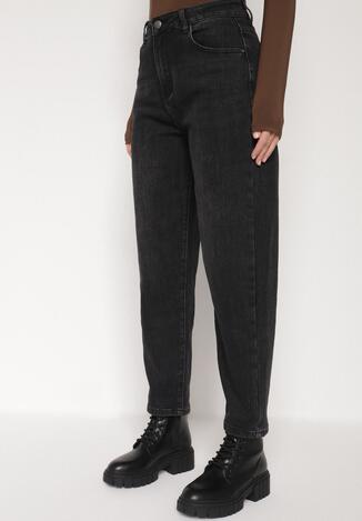 Czarne Jeansy Mom Fit z Wysokim Stanem z Domieszką Wiskozy Aclonna