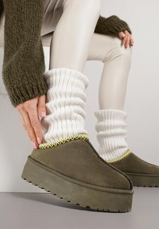 Zielone Śniegowce na Grubej Podeszwie z Ozdobnym Haftem Zivirae