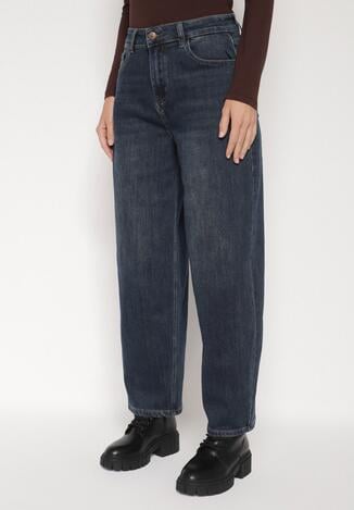 Niebieskie Szerokie Jeansy Mom Fit z Wysokim Stanem Delennia