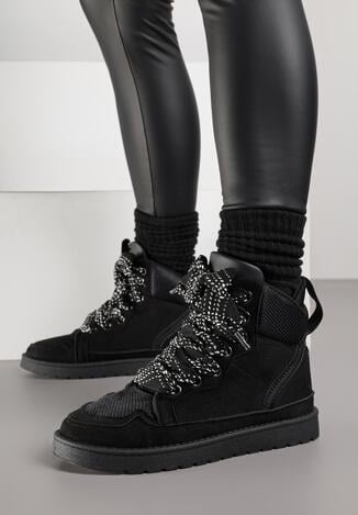 Czarne Sneakersy z Ozdobnymi Sznurówkami Eveslia