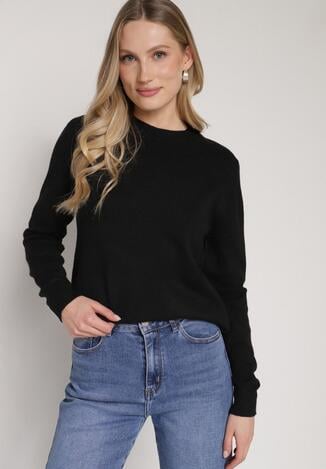 Czarny Casualowy Sweter z Wełną i Bawełną Nedalla