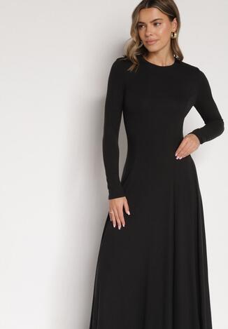 Czarna Bawełniana Sukienka o Rozkloszowanym Kroju Tuselenea