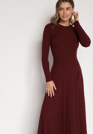 Bordowa Bawełniana Sukienka o Rozkloszowanym Kroju Tuselenea