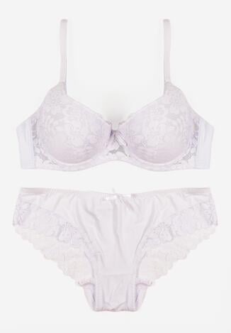Biały Komplet Biustonosz i Majtki Typu Figi Ozdobiony Koronką Ezivane
