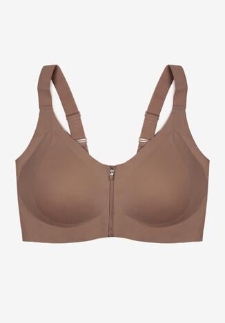 Ciemnobeżowy Sportowy Biustonosz z Suwakiem z Przodu Eziline