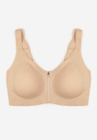 Jasnobeżowy Sportowy Biustonosz z Suwakiem z Przodu Eziline