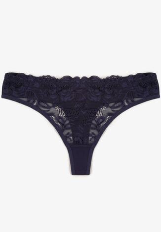 Granatowe Koronkowe Majtki Stringi z Bawełny Venalora