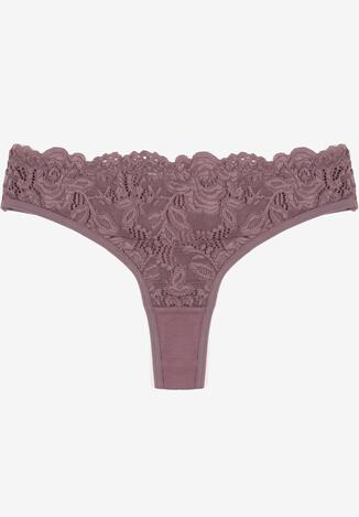 Fioletowe Koronkowe Majtki Stringi z Bawełny Venalora