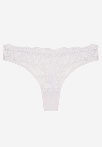 Białe Koronkowe Majtki Stringi z Bawełny Venalora