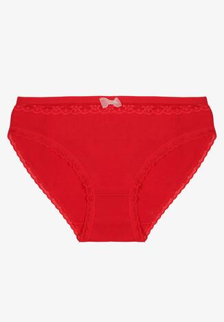 Czerwone Bawełniane Majtki Typu Figi z Koronką i Kokardą Zeteria