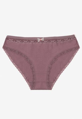 Fioletowe Bawełniane Majtki Typu Figi z Koronką i Kokardą Zeteria