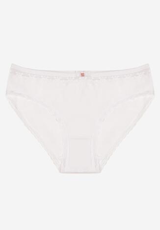 Białe Bawełniane Majtki Typu Figi z Koronką i Kokardą Zeteria