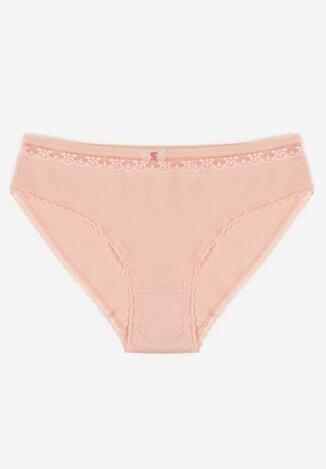 Różowe Bawełniane Majtki Typu Figi z Koronką i Kokardą Zeteria