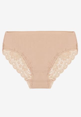 Beżowe Majtki Figi Zdobione Koronką Venissella