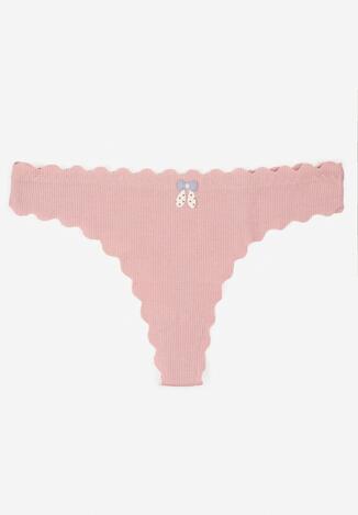 Ciemnoróżowe Bawełniane Majtki Stringi z Prążkowanej Tkaniny Eziane