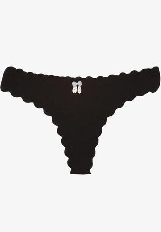 Czarne Bawełniane Majtki Stringi z Prążkowanej Tkaniny Eziane