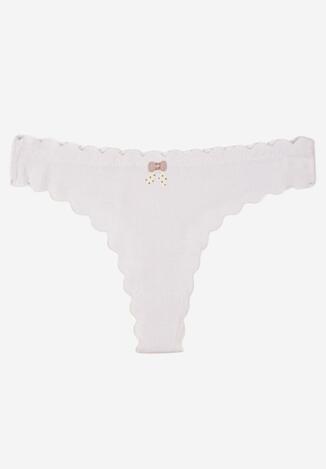 Białe Bawełniane Majtki Stringi z Prążkowanej Tkaniny Eziane