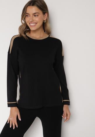 Czarny Sweter z Bawełną i Metaliczną Nicią Tusima