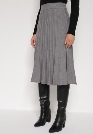 Szara Rozkloszowana Plisowana Spódnica Dzianinowa Tussana