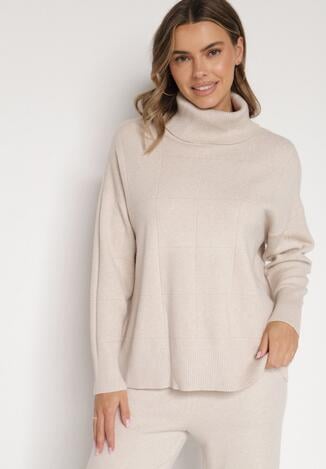 Pulover pe gât Bej