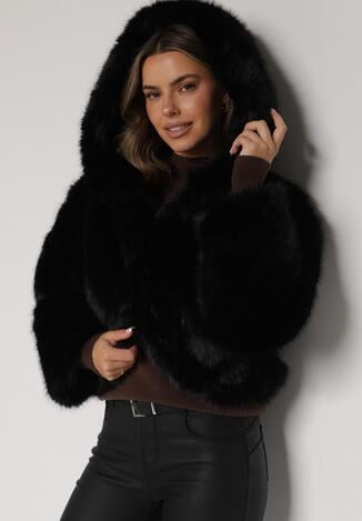 Czarna Futrzana Kurtka z Nieodpinanym Kapturem Zetena